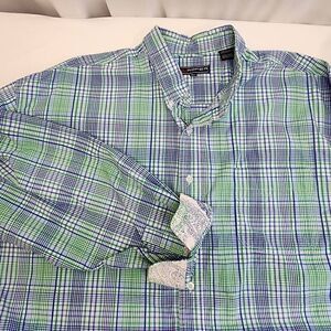 Roper Long-Sleeve Button-up Men's Size 3XLT Green and Blue Checkered Shirt H6